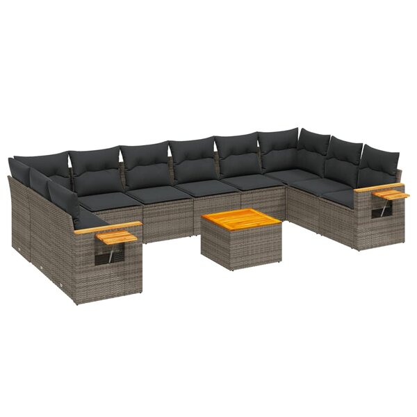 vidaXL Salon de jardin 11 Pièces avec coussins gris résine tressée