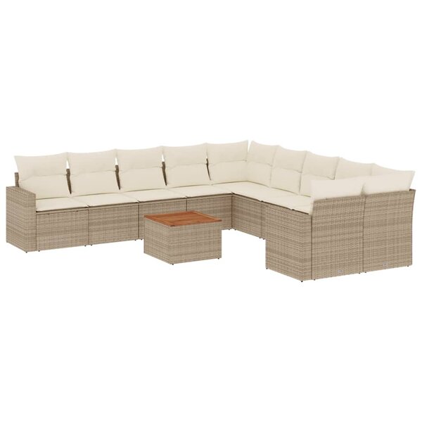vidaXL Salon de jardin 11 Pièces avec coussins beige résine tressée