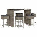 vidaXL Ensemble de bar de jardin 7 Pièces avec coussins gris poly rotin