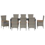 vidaXL Ensemble de salle à manger de jardin 9 pièces avec coussins gris rattan poly