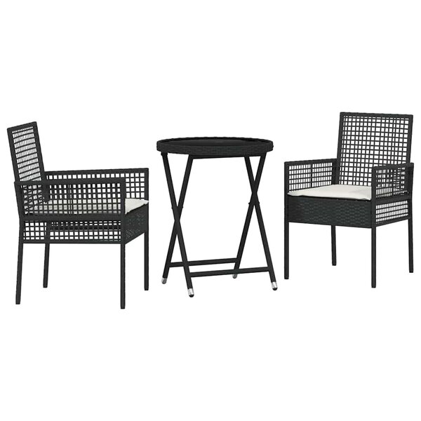 vidaXL Ensemble bistro de jardin 3 Pièces Noir Poly rotin