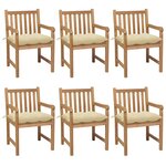 vidaXL Chaises de jardin lot de 6 et coussins blanc crème Teck solide