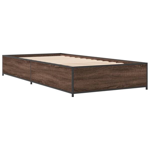 vidaXL Cadre de lit chêne marron 100x200 cm bois d'ingénierie et métal
