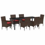 vidaXL Ensemble table et chaises avec coussin 7 Pièces Marron Rotin PE