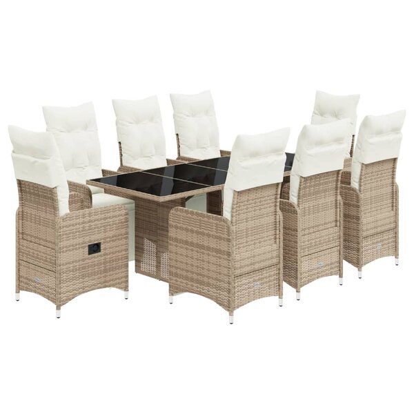 vidaXL Ensemble de bistro de jardin 9 Pièces coussins marron poly rotin