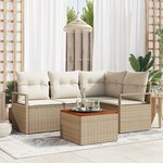 Ensemble de Canapé de Jardin 5 Pièces avec Coussins Beige Poly Rotin Acacia vidaXL
