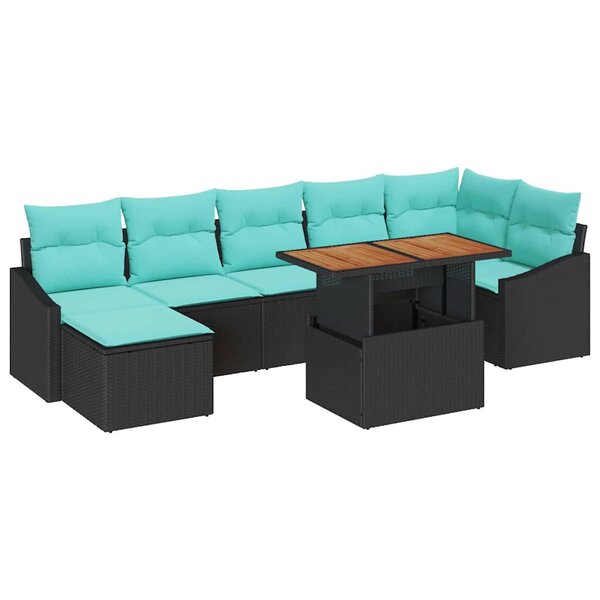 vidaXL Ensemble de canapé de jardin 8 Pièces Noir et Sarcelle