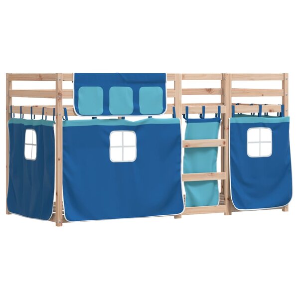 vidaXL Lit superposé avec rideaux bleu 90x200 cm bois pin massif