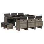 vidaXL Ensemble à manger de jardin 11Pièces avec coussins gris poly rotin