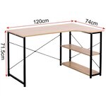 Bureau adulte table de travail spacieuse avec deux étagères MDF 120 cm beige 19_0000390