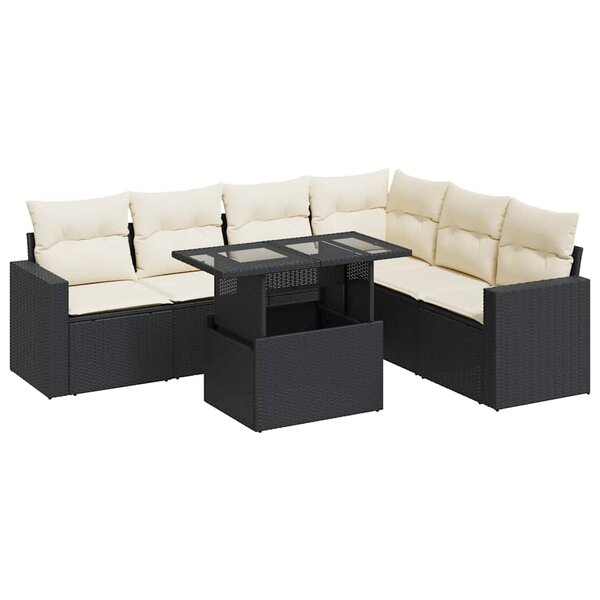 vidaXL Salon de jardin 7 Pièces avec coussins noir résine tressée