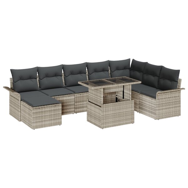 Ensemble de canapé de jardin vidaXL 9 pièces avec coussins gris clair en poly rotin