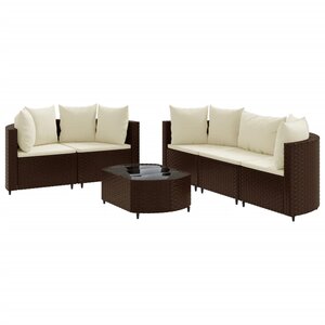 vidaXL Salon de jardin avec coussins 6 Pièces marron résine tressée