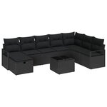vidaXL Ensemble de canapé de jardin 9 Pièces Noir 287 x 177 x 85 cm