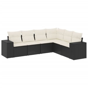 vidaXL Salon de jardin 6 Pièces avec coussins noir résine tressée