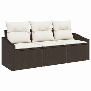 vidaXL Ensemble de canapé de jardin 3 Pièces Marron et blanc polyrotin