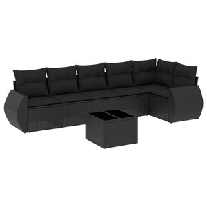 vidaXL Salon de jardin 7 Pièces avec coussins noir résine tressée