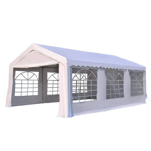Tente de réception tonnelle de jardin 4 parois amovibles portes zippées idéal pour fête mariage soirée 6 x 4 x 2 8 m acier toile polyéthylène 180 g/m² blanc