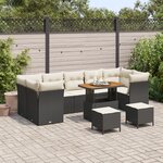 Ensemble de Canapé de Jardin 10 pièces avec Coussins Noir Poly Rattan Acacia