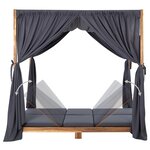 vidaXL Chaise longue double avec rideaux et coussins Bois d'acacia