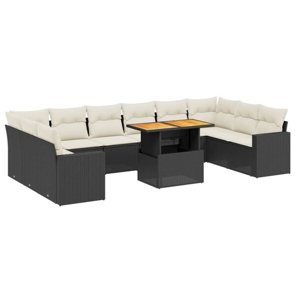 vidaXL Salon de jardin 11 Pièces avec coussins noir résine tressée