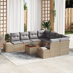 vidaXL Ensemble de canapé de jardin 9 pièces avec coussins Beige Poly Rotin Acacia
