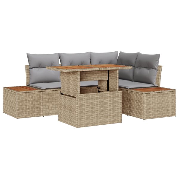 vidaXL Ensemble de salle à manger de jardin 5 pièces avec coussins Beige Poly Rattan Acacia