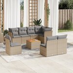 vidaXL Salon de jardin avec coussins 9 Pièces beige résine tressée