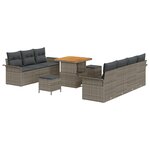 Ensemble de sofa de jardin 10 pièces avec coussins gris poly rotin acacia