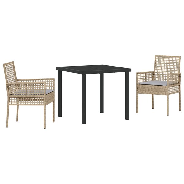 vidaXL Ensemble de salle à manger de jardin 3 pièces avec coussins en rattan poly beige