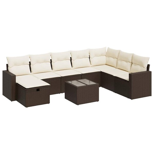 vidaXL Salon de jardin avec coussins 9 Pièces marron résine tressée
