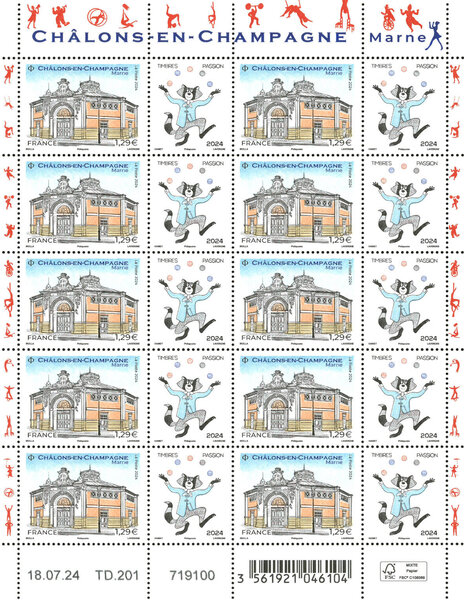 Feuille de 10 timbres - Passion - Châlons-en-Champagne - Lettre verte