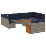 vidaXL Salon de jardin avec coussins 13 Pièces gris résine tressée