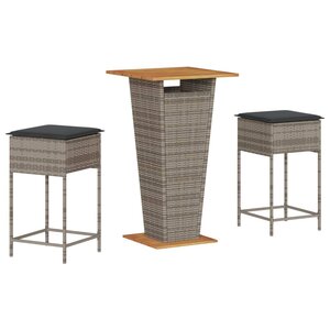 vidaXL Ensemble de bar de jardin 3 Pièces et coussins gris résine tressée