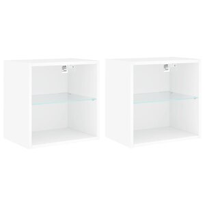 vidaXL Tables de chevet murales avec lumières LED 2 Pièces blanc