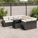 vidaXL Salon de jardin 9 Pièces avec coussins noir résine tressée