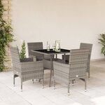 vidaXL Ensemble à manger de jardin et coussins 5 Pièces gris rotin verre