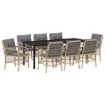 vidaXL Ensemble de salle à manger de jardin de 9 pièces avec coussins beige poly rattan