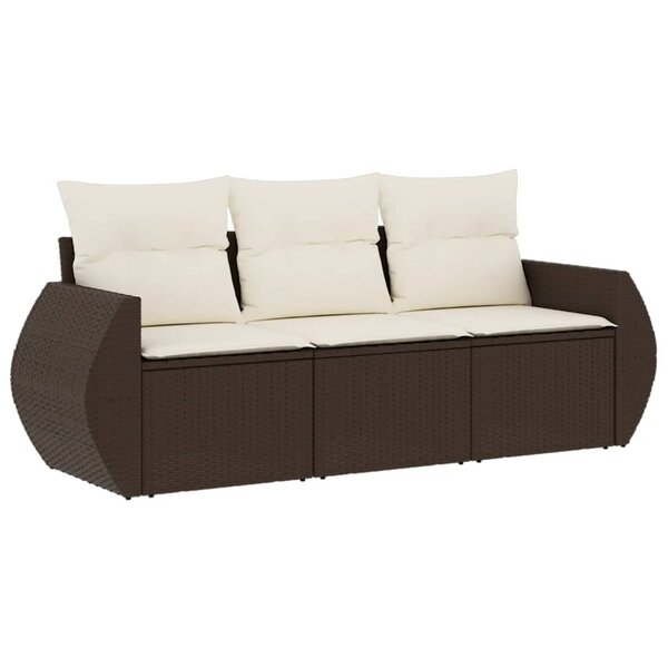 vidaXL Salon de jardin avec coussins 3 Pièces marron résine tressée