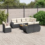 vidaXL Salon de jardin 9 Pièces avec coussins noir résine tressée