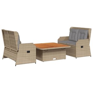 vidaXL Salon de jardin avec coussins 3 Pièces beige résine tressée