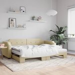 vidaXL Lit de jour avec gigogne et matelas crème 80x200 cm tissu