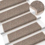 vidaXL Tapis d'escalier autocollants 15 Pièces 65x21x4 cm Beige foncé