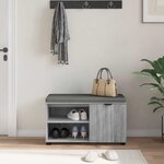 vidaXL Banc d'entrée avec coussin Uni Gris Sonoma 80 x 38 x 46 cm