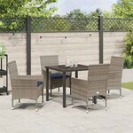 vidaXL Ensemble table et chaises avec coussin 5 Pièces Gris Rotin PE