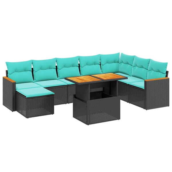 vidaXL Salon de jardin 9 Pièces avec coussins noir résine tressée