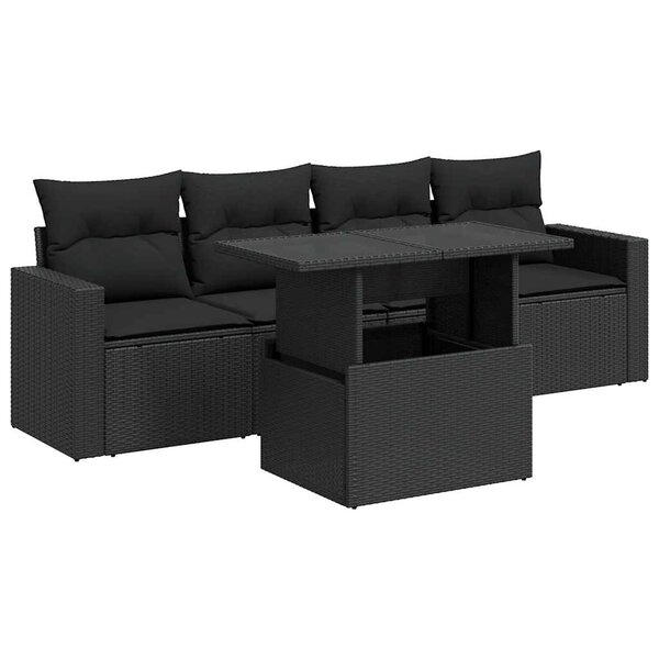vidaXL Salon de jardin 5 Pièces avec coussins noir résine tressée