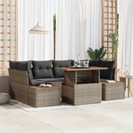 vidaXL Ensemble de salle à manger de jardin de 7 pièces avec coussins en poly rotin gris et acacia