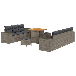 vidaXL Ensemble de canapé de jardin 10 Pièces Gris Poly Rattan