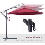 Parasol déporté octogonal à manivelle inclinable manivelle avec pied en acier diamètre 3 m rouge